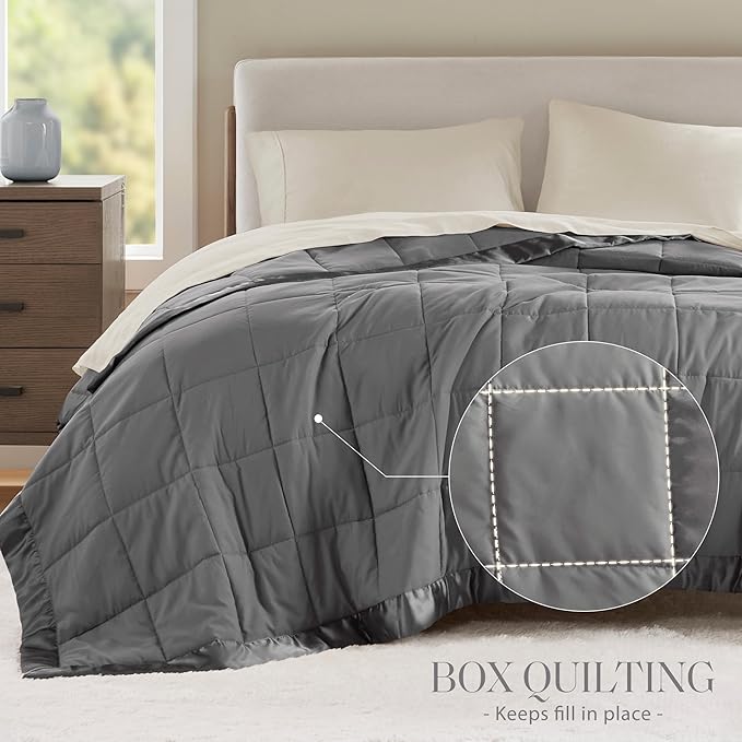 Madison Park Windom Down Alternative Blanket, Premium 3M Scotchgard Moisture Wicking Treatment, Lightweight and Soft Bed Cover For All Season, Satin Trim, Charcoal Twin