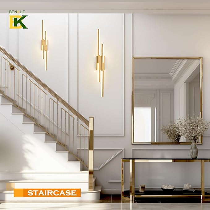 Modern LED Wall Sconce Gold Remote Wall Light Fixtures for Bathroom, Dimmable Vanity Light Indoor LED Remote Wall Sconce for Living Dining Room Bedside Bedroom (3000-6500K 35.4inch)