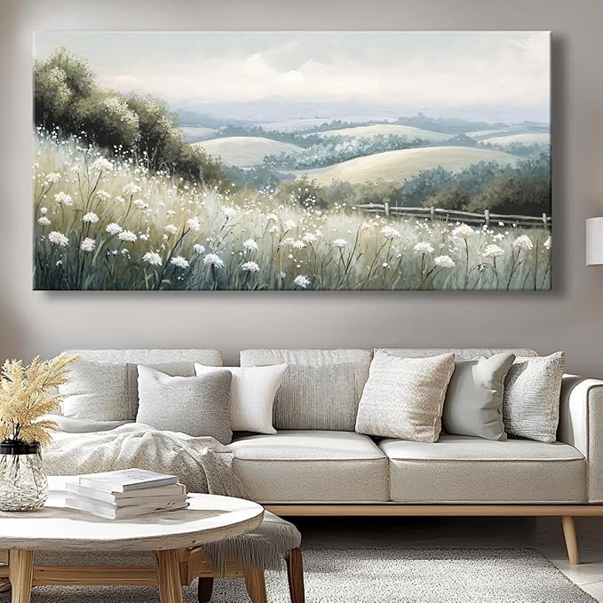 Sea of Flowers Canvas Wall Art - Modern landscape Paintings for Living Room, Bedroom Wall Decor, Framed Wall Art for Home or Office Decoration, Large wall Art 48x24in