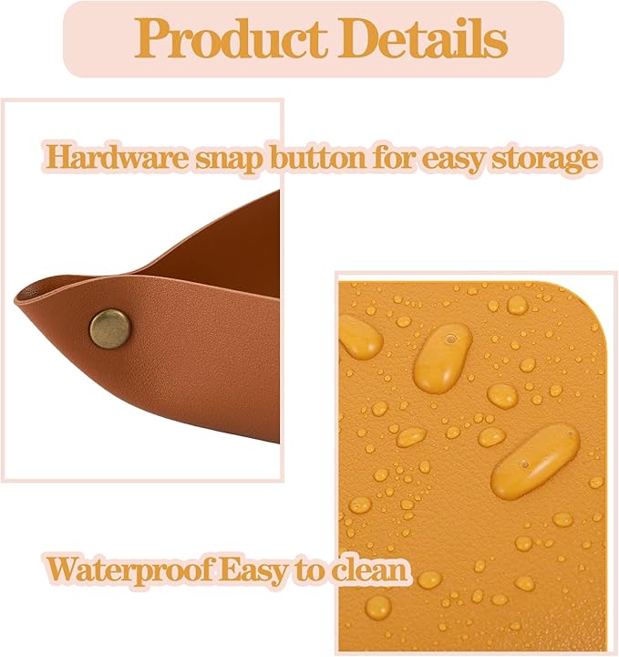 6 Pcs PU Leather Jewelry Valet Tray for Women and Men, Portable Entryway Table and Bedside Nightstand Desk Catchall Travel Dish Plate for Key,Wallet, Watch,Coin,Sun Glasses,USB Cables etc.