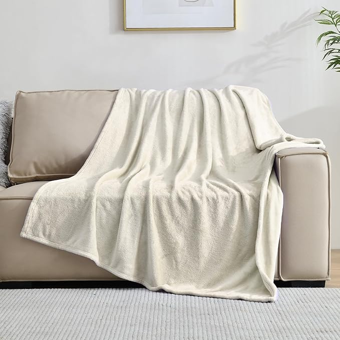 SOCHOW Flannel Fleece Blanket Throw Size, All Season Lightweight Super Soft Cozy Blanket for Bed or Couch, Linen, 50x60 inches