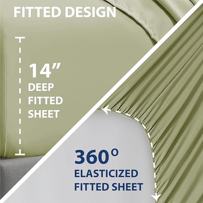 Swift Home Smart Sheets, Ultra Soft Brushed Microfiber 3-Piece Sheet Set, Fitted Bed Sheet with Side Storage Pockets – Sage, Twin