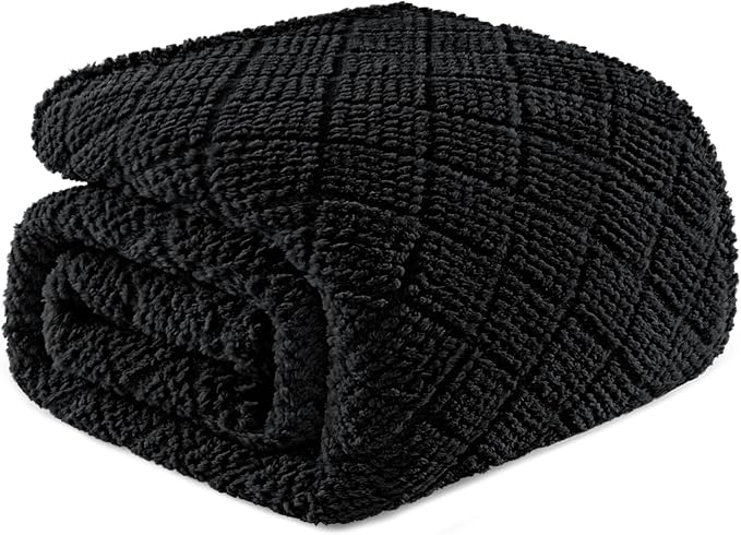 Whale Flotilla Fuzzy Fleece King Size Blanket for Bed, Soft Fluffy Jacquard Waffle Blankets for All Season, Lightweight and Warm, 90x104 Inch, Black