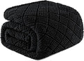 Whale Flotilla Fuzzy Fleece King Size Blanket for Bed, Soft Fluffy Jacquard Waffle Blankets for All Season, Lightweight and Warm, 90x104 Inch, Black