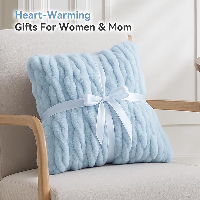 Smoofy Light Blue Throw Blanket for Couch – Ultra Soft Cozy Plush Fluffy Blanket with Faux Rabbit Fur, Fuzzy Lightweight Fleece for Sofa, Bed & Office, Gift for Women, Home Room Decor Throw 60"x 80"