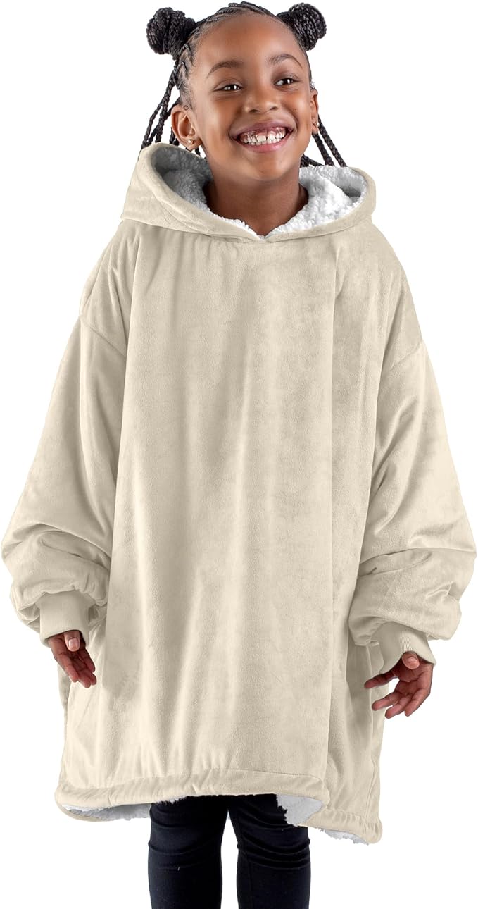 Bare Home Wearable Blanket Hoodie - Soft Plush Sherpa - Warm and Cozy - Oversized Wearable Blanket - Adult & Kid Sizes