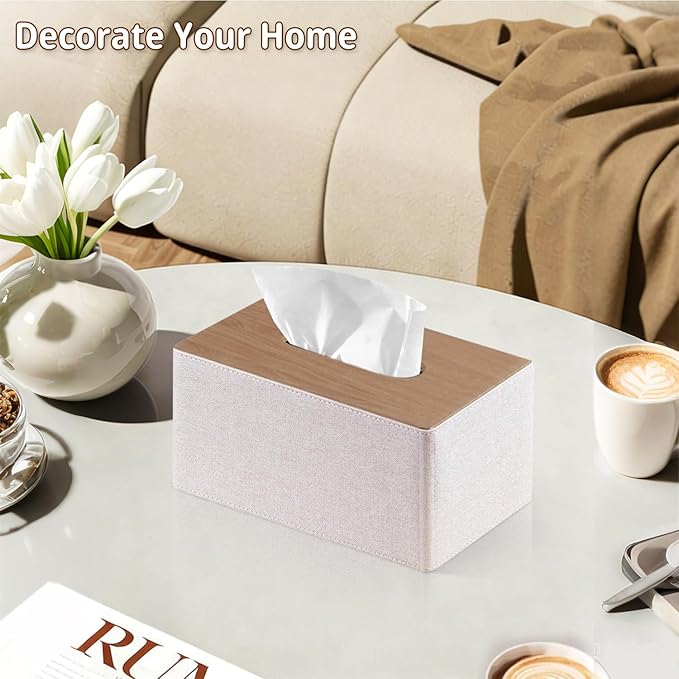 PUSU Plus Rectangular PU Leather Tissue Box Cover with Buckle Bottom - Modern Facial Tissue Dispenser Holder for Bathroom Vanity, Bedside Table, Bedroom, Office & Home Decor