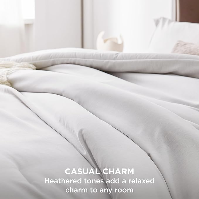 Bedsure Full Comforter Set - Grayish White Soft Bedding for All Seasons, Cationic Dyed Bed Set, 3 Pieces, 1 Full Size Comforter (82"x86") and 2 Pillow Shams (20"x26"+2")
