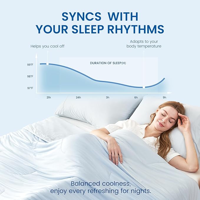 Cozy Bliss Cooling Comforter Queen Size, Reversible Lightweight Cooling Blankets for Hot Sleepers and Night Sweats, Q-Max>0.45 Soft Breathable Silky Smooth Summer Comforter, Cool Blue, 90"x90"