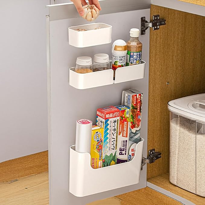 MORNITE Adhesive Cabinet Door Organizer Storage 8 Pack, Door Rack Shelves Holder Set for Sink Kitchen Bathroom RV Pantry Bedroom Closet Laundry Office, White