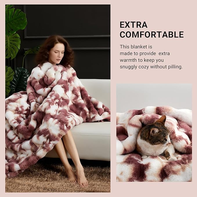 SAPHREAS Faux Fur Throw Blanket for Couch, Fluffy Fuzzy Bubble Blanket for Sofa Bed Living Room, Decor Soft Cozy Gifts for Women Men, 60x80” Tie Dye Burgundy