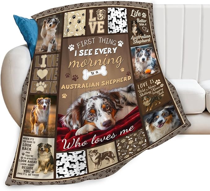Australian Shepherd Blanket for Girls Women Boys Men Adults Kids Soft Cozy Fleece Aussie Dog Pet Throw Blankets Gifts Warm Flannel Plush Lightweight Decor for Couch Bed Sofa 50"X40"