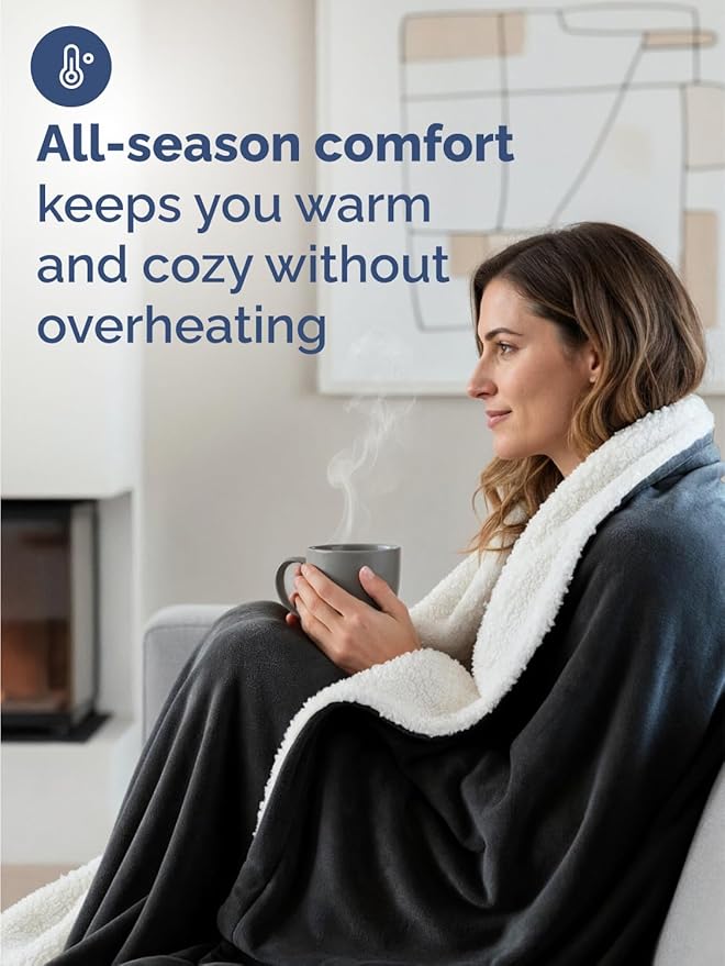 Sherpa Fleece Blanket King Size - Reversible Sherpa Fleece King Blanket - Super Soft Double Sided for Bed, Sofa, Couch - Thick, Warm, Fuzzy & Plush - Luxurious Bedding for Winter - Black, 90" x 108"