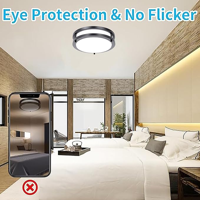 Drosbey 50W Dimmable LED Ceiling Light Fixture, Kitchen Light Fixtures, 13.2 inch Flush Mount Ceiling Lights for Bedroom, Bathroom, 2700K/3000K/3500K/4000K/5000K Selectable, Super Bright 5000LM, Black