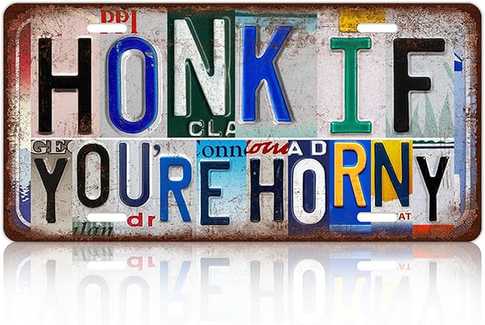 Vintage License plate Wall Decor Metal Sign Tin Signs for Bar Home Bedroom Garage - Honk If You're Horny