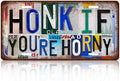 Vintage License plate Wall Decor Metal Sign Tin Signs for Bar Home Bedroom Garage - Honk If You're Horny