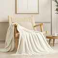 EverGrace Soft Chenille Throw Blanket for Couch, Cozy Plush Fuzzy Decorative Chenille Knit Throw Blanket with Tassels, Lightweight Blanket and Throws for Bed Sofa Gift Home Decor, Ivory White 60"x80"