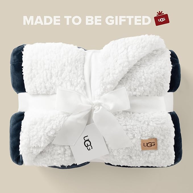 UGG Nita Throw Blanket for Couch, Reversible Plush Throw for Couch or Bed, Cozy Fluffy Fleece Blanket, Living Room Decor, Washable Bedding, 50-inch x 70-inch, Navy Blue