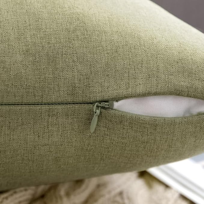 MIULEE Pack of 2 Decorative Outdoor Solid Waterproof Throw Pillow Covers Spring Faux Linen Garden Farmhouse Cushion Cases for Patio Tent Balcony Couch Sofa 20x20 Inch Light Olive Green