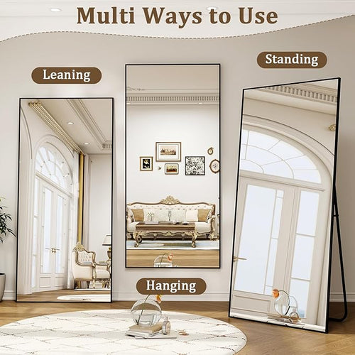 76" x 34" Large Full Length Mirror with Stand, Standing/Leaning/Wall Mounted Full Body Floor Mirror for Bedroom, Living Room, Entryway, Cloakroom with Aluminum Alloy Frame Black