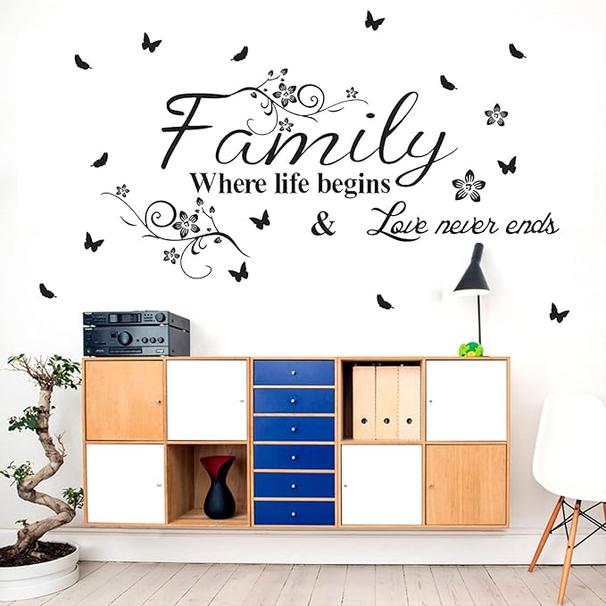 Family Wall Lettering Stickers Art Decals Decorations for Bedroom Living Room Bathroom Dining Room, Inspirational Love Quotes Saying Word Sign Women Men Home Vinyl Decor