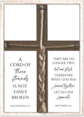 YWJKWLGS A Cord of Three Strands Wedding Ceremony Sign 22x16 Inch Anniversary Unity Knot Cross Christian Marriage Prayer Art Ideas Braid Rope Wall Decor for Couple Religious Wood Framed (White)