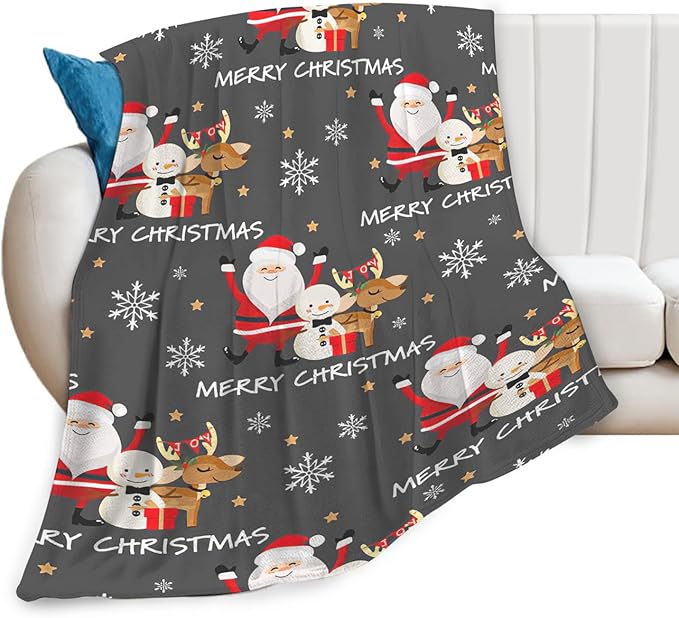 Snowman Santa Claus Throw Blanket for Girls Boys Women Men Kids Adults Soft Flannel Fleece Blanket for Couch Sofa Bed Home Decor 50"x60"