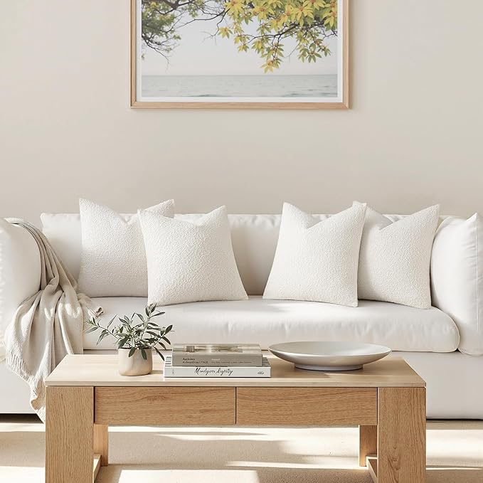 MIULEE Pack of 4 Decorative Textured Boucle Throw Pillow Covers 20x20 Inch White Accent Pillow Cases Soft Couch Cushion Covers for Modern Farmhouse Boho Chair Sofa Bed Livingroom Home Decor