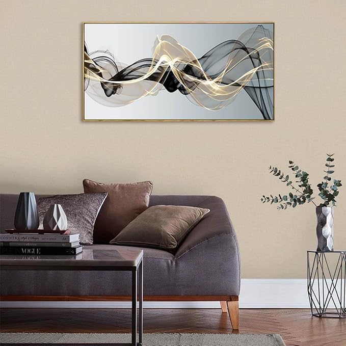 Abstract Wall Art for Living Room Black and Gold Bedroom Wall Decor Above Bed Modern Large Size Wooden Framed Artwork for Home Walls Abstract Pictures for Kitchen Bedroom Home Office 24x48inch