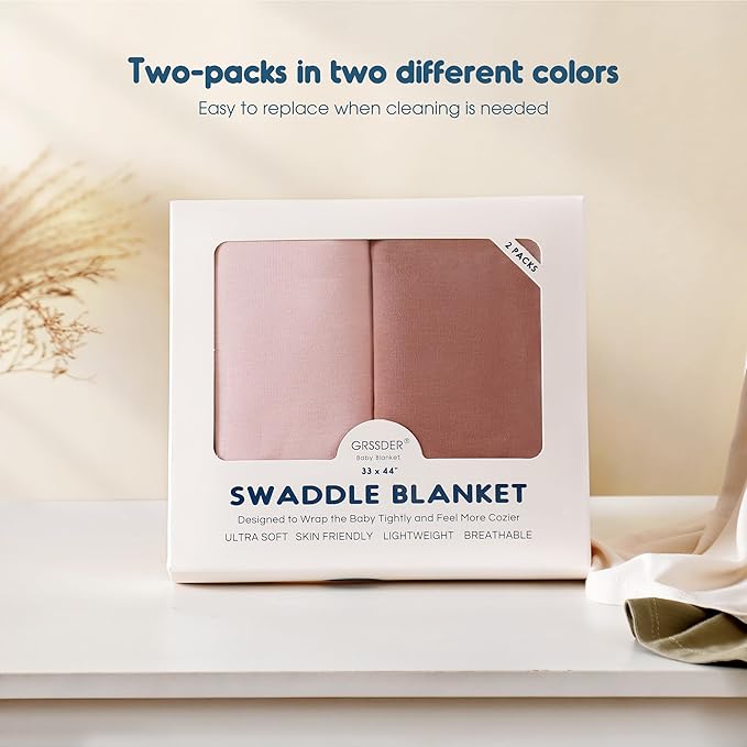GRSSDER 2 Pack Newborn Swaddle Blanket, Ultra Soft Stretchy Jersey Knit Extra Large Size 33 x 44 Receiving Blankets for Easy Swaddling Baby Snug and Cozy