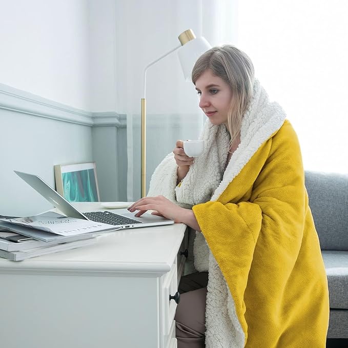 IR Imperial Rooms Gold Sherpa Fleece Throw Blanket Twin Size for Couch - Thick and Warm Fluffy Blankets for Winter, Soft and Fuzzy Twin Blanket for Bed, Yellow, 60x80 Inches