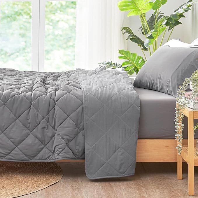 Cozy Bliss Cooling Blanket for Hot Sleepers Twin Size, Q-Max 0.45 Cooling Comfort Throw, Cold Blankets for Night Sweats Sleeping, Ultra-Cool Lightweight Breathable Summer Blanket for Bed, Grey