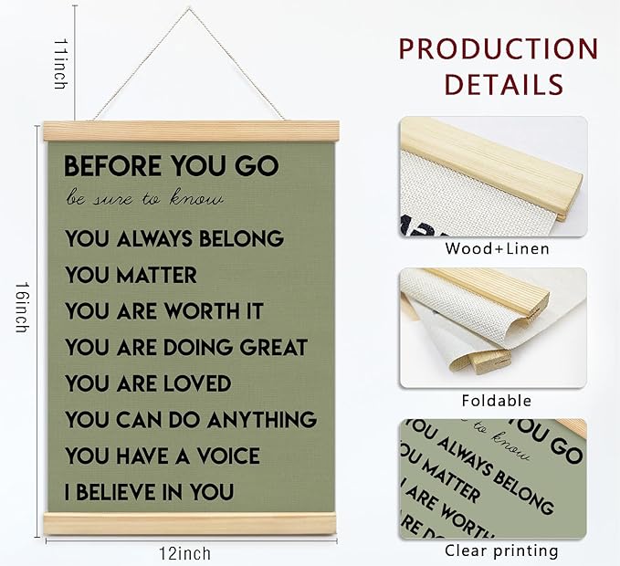 Mental Health Positive Inspirational Wall Art Decor, Therapist Office Signs Wall Art Decor For Office Kids Teen Girls Room Bedroom Playroom Wall Decor Wood Posters Framed（olive green）