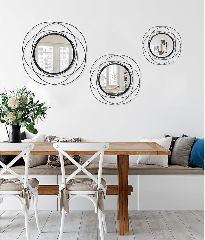 Round Black Mirror 24" for Living Room Wall Decor, Black Accent Framed Circle Bathroom Mirror, Decorative Vanity Mirror, Circular Mirror for Farmhouse Entryway Hallway