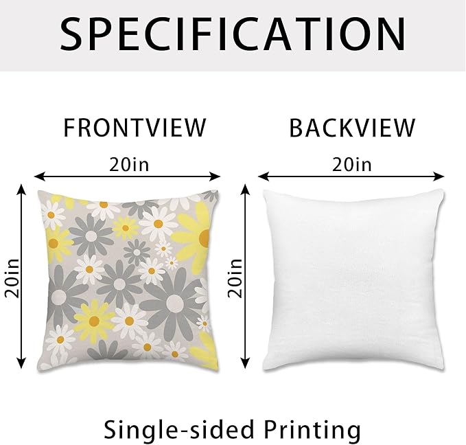 Hexagram Spring Summer Pillow Covers 20x20 Set of 4, Outdoor Floral Daisy Decorative Grey Throw Pillow Covers, You are My Sunshine Farmhouse Cushion Case for Couch Sofa Indoor Home Decor(No Insert)