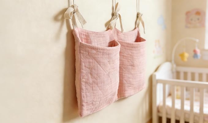 Bedside pouch for storing baby bottles and blankets - Bedside storage bag for organizing baby diapers - Pink
