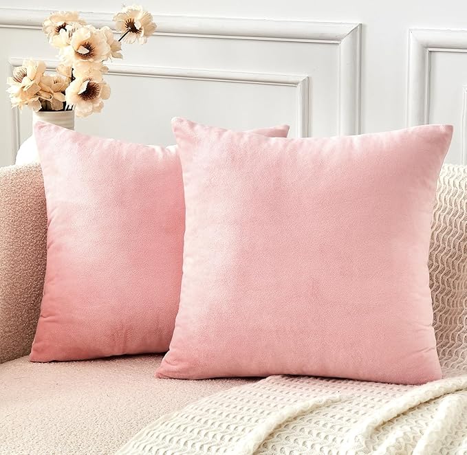 Throw Pillow Covers Pink Set of 2 16x16 Inch Pillow Covers, Soft Velvet Cute Decorative Pillowcases for Couch Sofa Bed, Home Boho Decor, Modern Cushion Covers