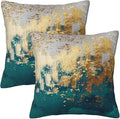 Emerald Green and Gold Throw Pillow Covers Set of 2 18x18 Inch, Teal Gold Modern Decorative Square Pillowcases for Couch Sofa Living Room Bedroom Car Office, Christmas Green Pillow Covers, Home Decor
