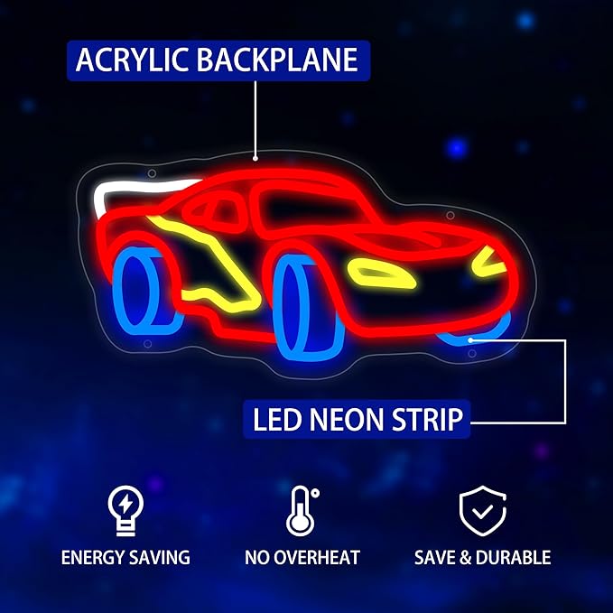 Car Neon Sign for Wall Decor, Racing Car Neon Led Sign, Dimmable Neon Light Sign for Bedroom Playroom Birthday Party, Gift for Racing Fans