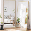 Full Length Mirror 68"x26" Full Body Mirror Rectangle Free Standing Wall Mounted Leaning Floor Mirrors with Stand Aluminum Alloy Frame for Bedroom Cloakroom, Gold