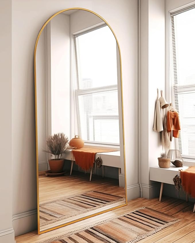 Arched Full Length Mirror, Floor Mirror with Stand, 38"x77" Large Mirror, Wall Mirror Full Length, Gold Floor Length Mirror, Body Floor Mirror, Wall Mounted Mirror for Bedroom, Gold