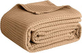 100% Cotton Blankets for Bed - Waffle Weave Blankets for Summer, Lightweight and Breathable Soft Woven Blanket for Spring (Beige, Throw (50" x 60"))