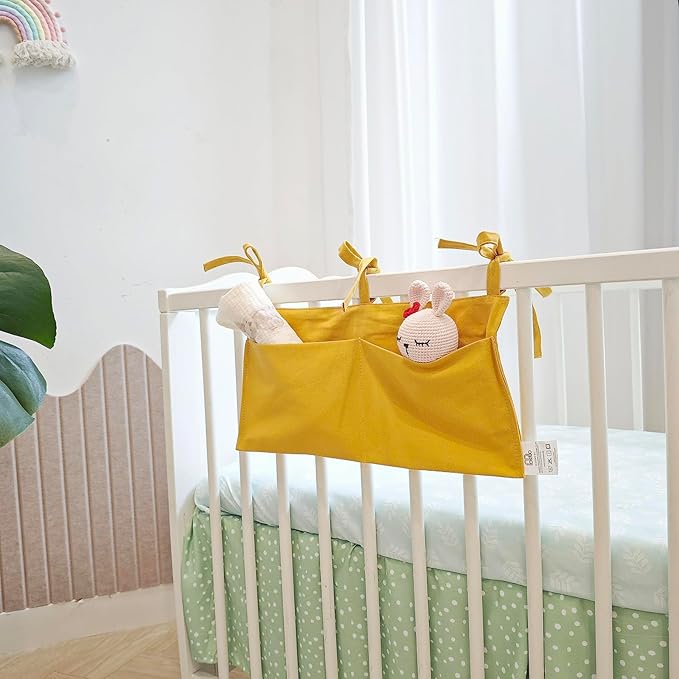 Baby Bedside Hanging Storage Bag - 2-Pocket Bedside Storage with High Capacity for Diapers & Essentials, Space-Saving Hanging Nursery Organizer 5 Colors Available (Ginger)