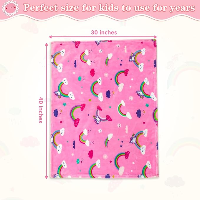 Lukeight Pink Rainbow Toddler Blanket Gifts for Girls, Plush and Thick Girls Unicorns Blanket Birthday Gifts for Toddler and Baby (Rainbow Unicorns, 30x40 Inches)