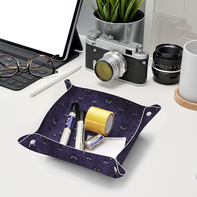 Haunted Mansion Leather Vanity Tray Desktop Storage Organizer, Decorative Catchall Perfume Tray, Bathroom Valet Tray,Nightstand Caddy Holder for Keys Phone Wallet Coin Jewelry, S