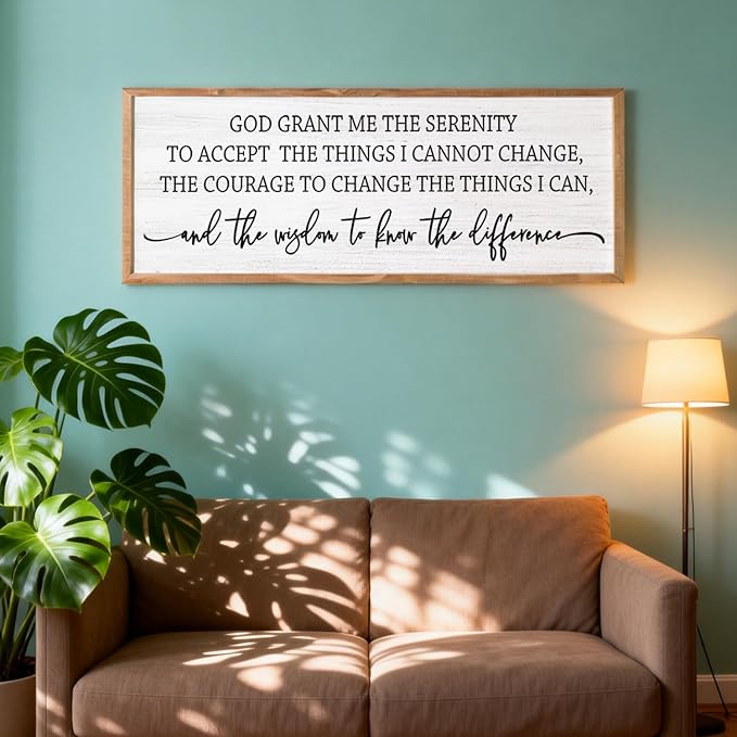 Serenity Prayer Rustic Bible Verse Framed Wall Art, 40''×15'' Vintage Religious Christian Saying Sign for God Jesus Christ Prayer, Positive Horizontal Holy Inspirational Catholic Scripture Gift Decor