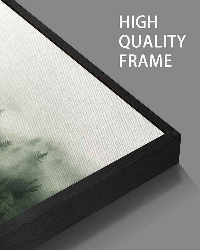 SHENIFY Green Fog Pine Tree Forest Vintage Framed Wall Art Modern Landscape Scenery Farmhouse Artwork Prints Decor for Kitchen Bedroom Living Room Bathroom - 8x16in Black Framed