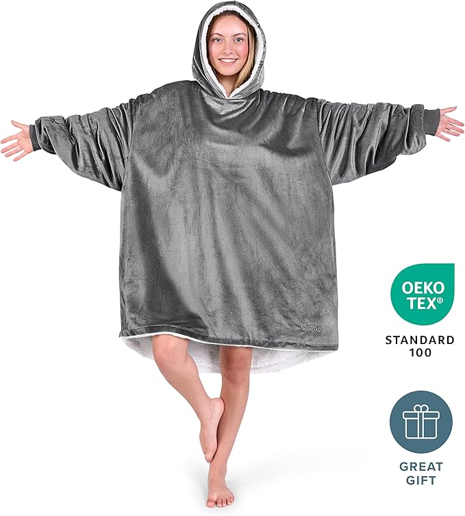 Bare Home Wearable Blanket Hoodie - Soft Plush Sherpa - Warm and Cozy - Oversized Wearable Blanket - Adult & Kid Sizes
