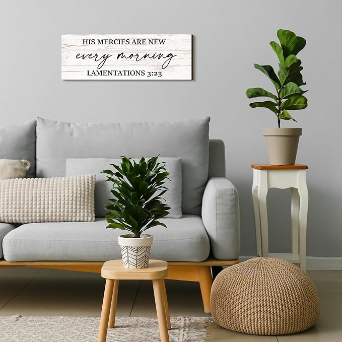 Jetec Farmhouse Bible Verse Scripture Wall Signs, His Mercies Are New Every Morning Wooden Plaque Decor for Church Home Christian Wall Art Decor