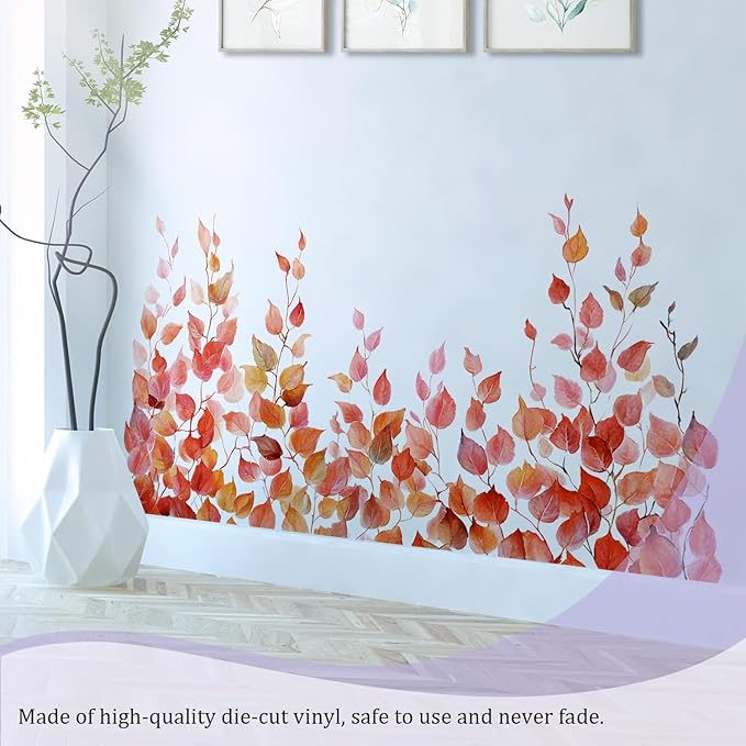 Autumn Leaves Wall Decals Peel and Stick, Large Leaves Vines Vinyl Wall Stickers, Removable Vine Home Decor Art for Bedroom Living Room Classroom Office